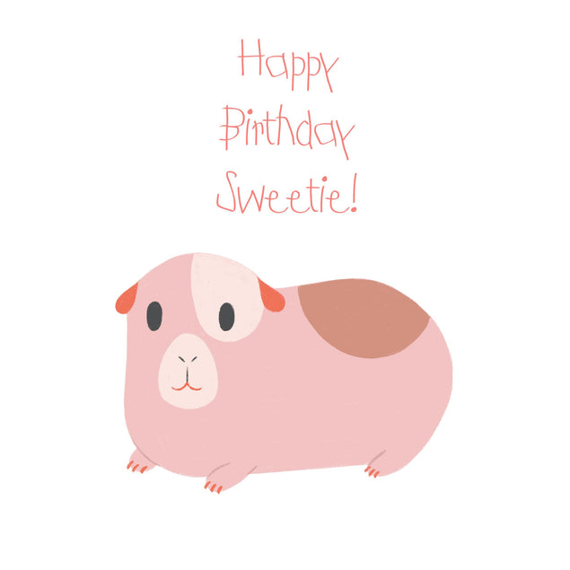 Happy Birthday Sweetie Cute Pink Guinea Pig Confetti-exploding Greetings Card