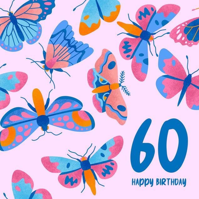 Delicate Pink Butterfly 60th Birthday Confetti-exploding Greetings Card