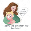 Happy 1st Birthday Daughter Cute Mother And Daughter Confetti-exploding Greetings Card