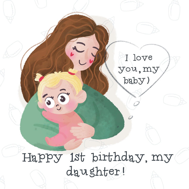 Happy 1st Birthday Daughter Cute Mother And Daughter Confetti-exploding Greetings Card