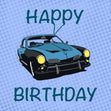 Happy Birthday Blue Vintage Car Confetti-exploding Greetings Card