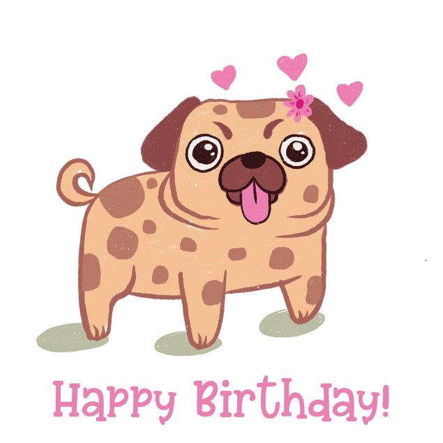 Pink Cute Pug Happy Birthday Confetti-exploding Greetings Card
