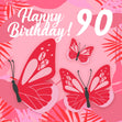 Tropical Pink Butterfly 90th Birthday Confetti-exploding Greetings Card
