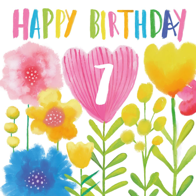 Delicate Flowers Happy 7th Birthday Confetti-exploding Greetings Card