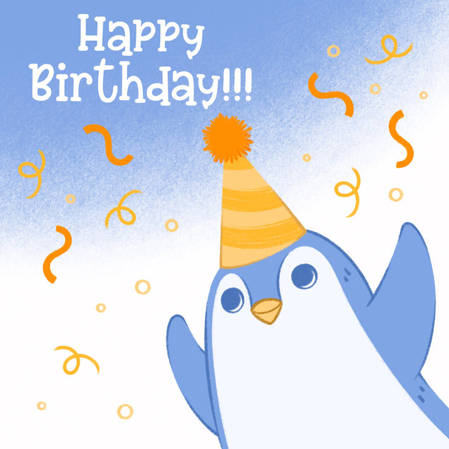 Festive Penguin Happy Birthday Confetti-exploding Greetings Card