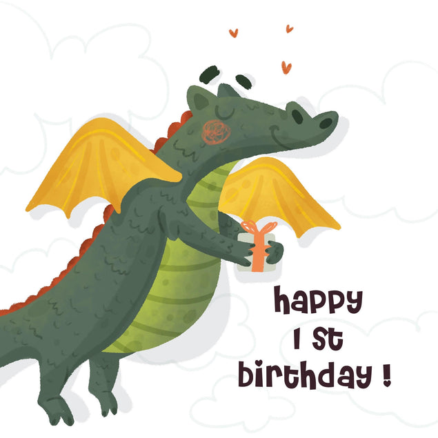 Happy Dragon Happy 1st Birthday Nephew Confetti-exploding Greetings Card