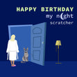 Happy Birthday My Night Scrathcher Grey Cat Confetti-exploding Greetings Card