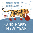 Merry First Christmas And Happy New Year Tiger Confetti-exploding Greetings Card