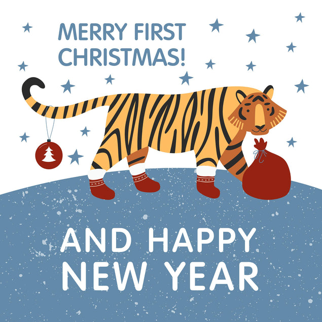 Merry First Christmas And Happy New Year Tiger Confetti-exploding Greetings Card