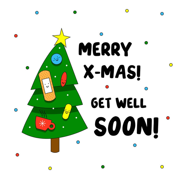 Merry Christmas Get Well Soon Christmas Tree With Plasters Confetti-exploding Greetings Card