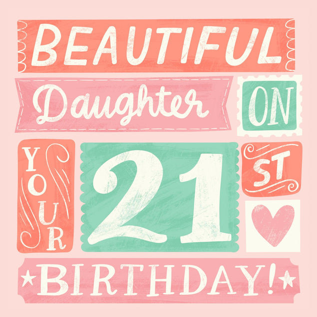 Beautiful Daughter 21st Birthday Confetti-exploding Greetings Card