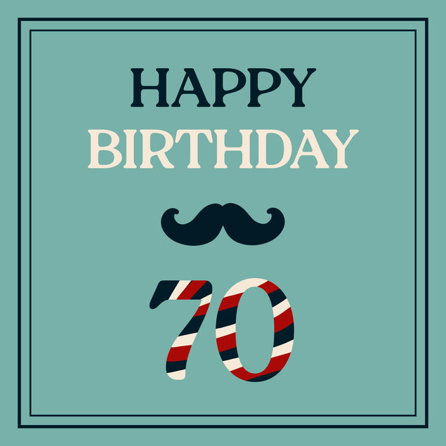 Happy 70th Birthday Moustache Blue Confetti-exploding Greetings Card