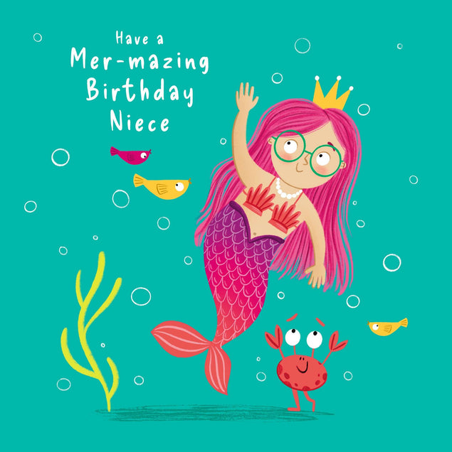 Pink Mermaid Niece Birthday Confetti-exploding Greetings Card