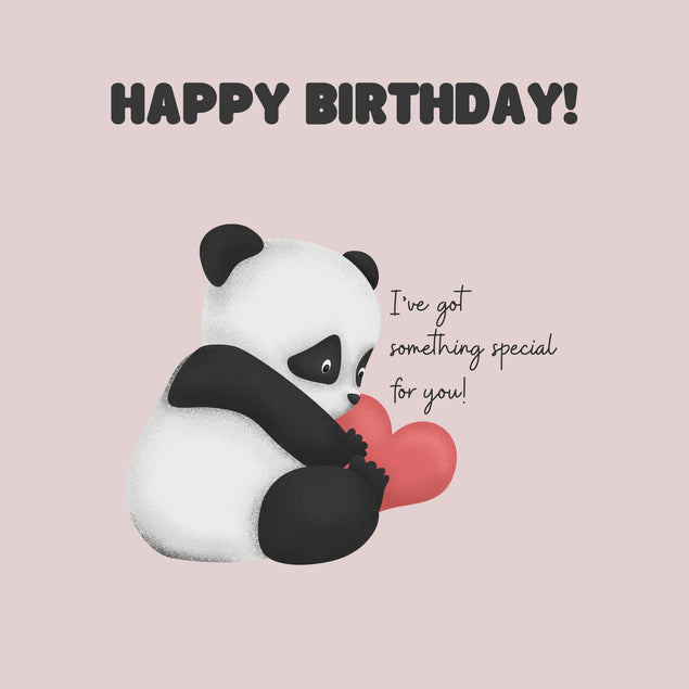 Pink Background Panda With Heart Happy Birthday Confetti-exploding Greetings Card