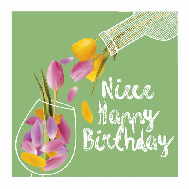 Tulips Wine Happy Birthday Niece Confetti-exploding Greetings Card