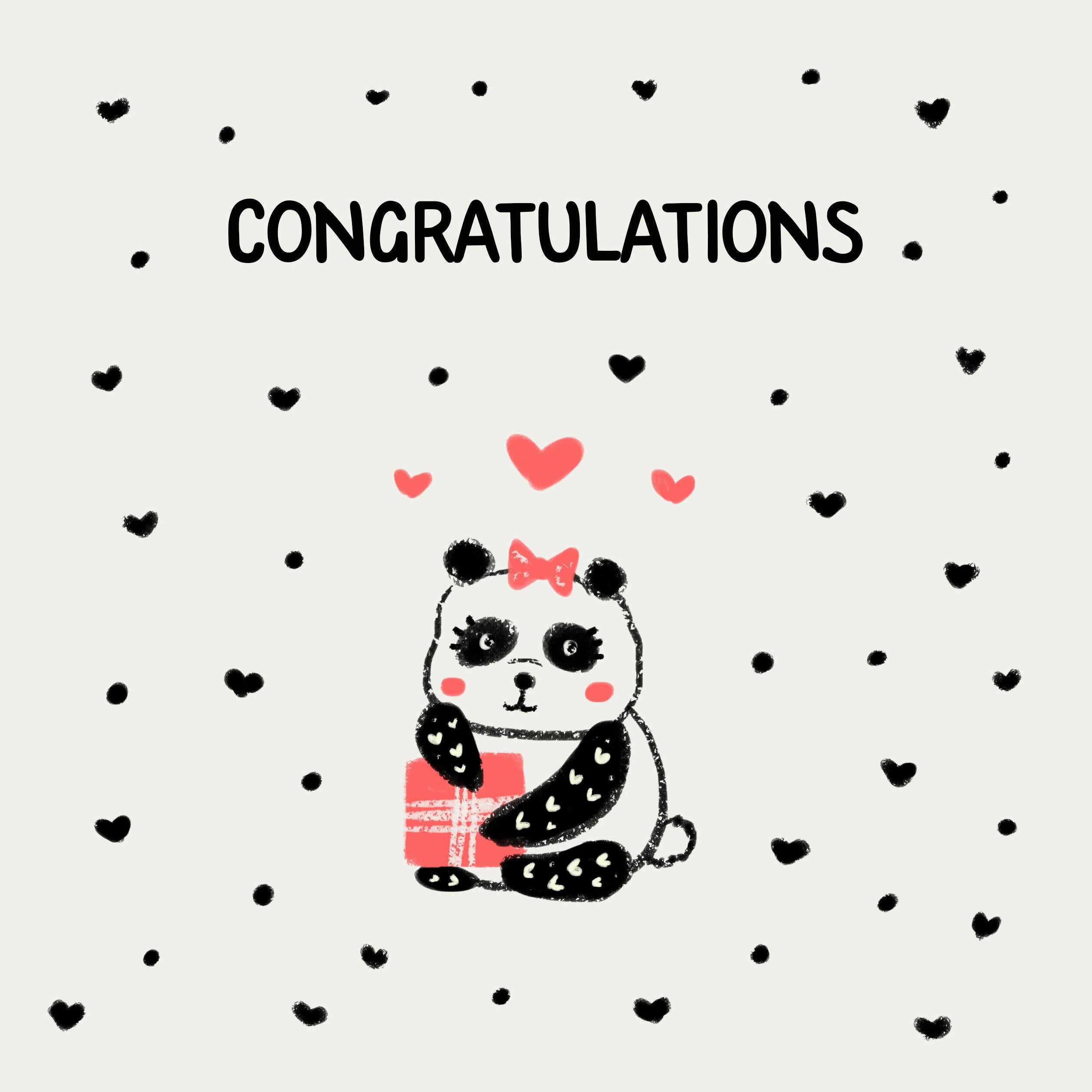Crayon Panda With Pink Gift Congratulations Confetti-exploding Greetin ...
