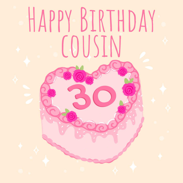 Heart Cake Cousin 30th Birthday Confetti-exploding Greetings Card