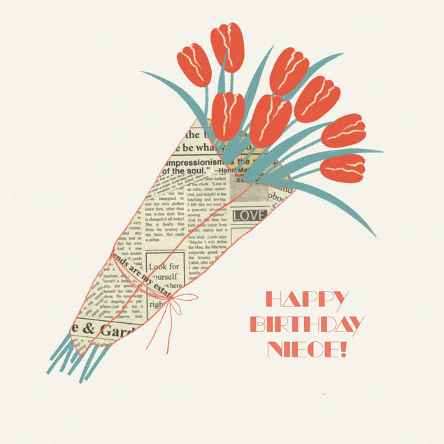 Red Tulips Bouquet Happy Birthday Niece Confetti-exploding Greetings Card