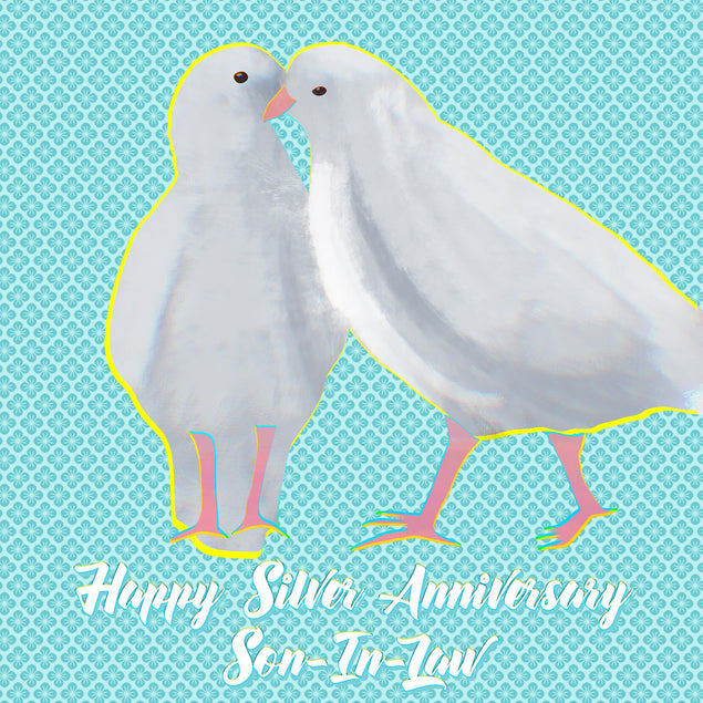 Happy Silver Anniversary Son-in-law Pigeon Couple Confetti-exploding Greetings Card