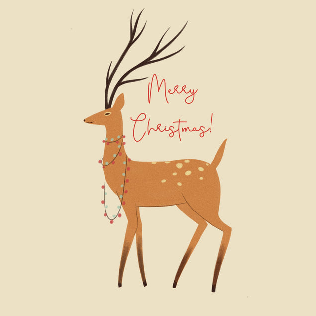 Merry Christmas Noble Reindeer With Christmas Lights Confetti-exploding Greetings Card