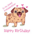 Pink Cute Pug Happy Birthday Granddaughter Confetti-exploding Greetings Card