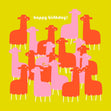 Red And Pink Llamas On A Yellow Background Happy Birthday Confetti-exploding Greetings Card