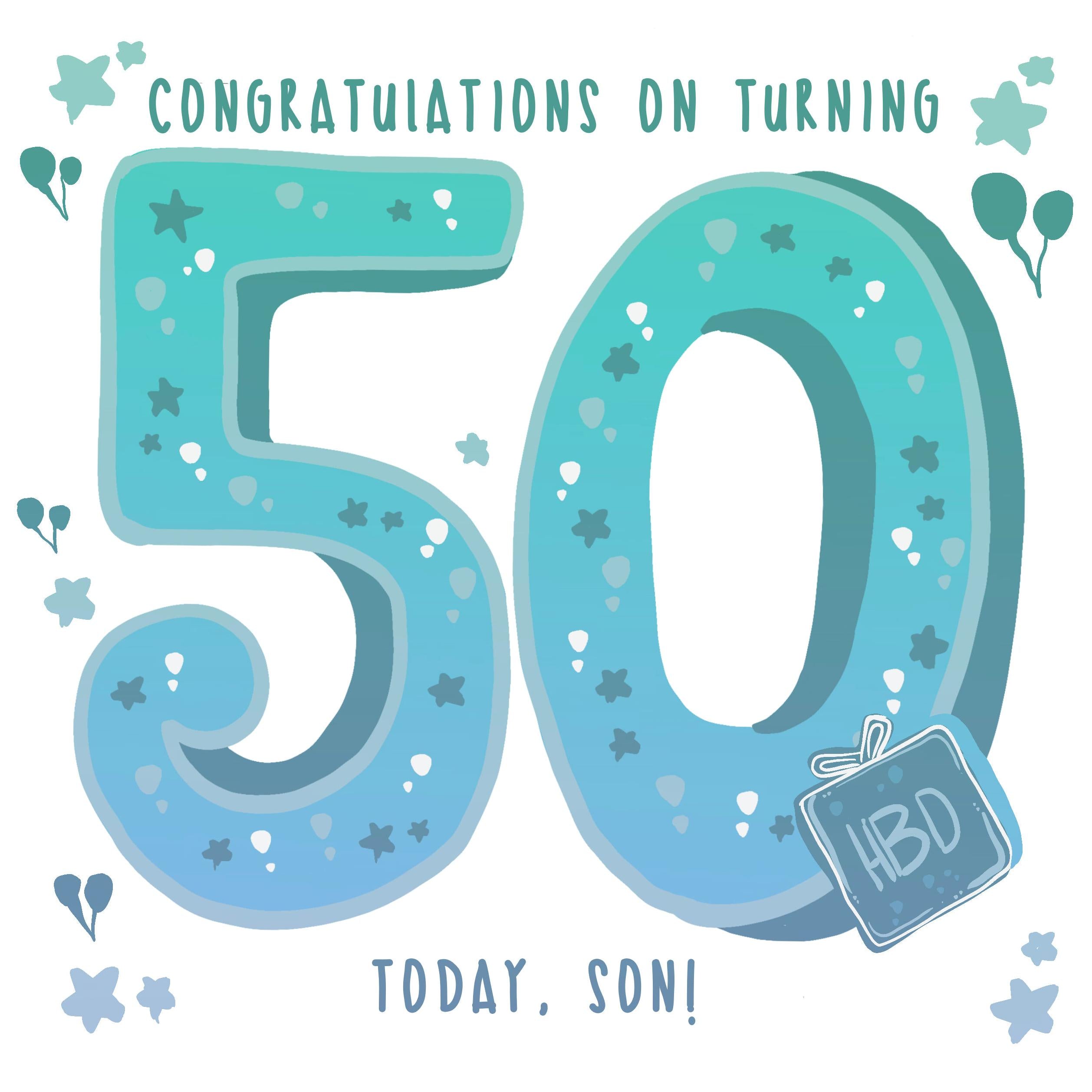 50th Exploding Blue Stars Happy 50th Birthday Son Confetti-exploding Greetings Card ...