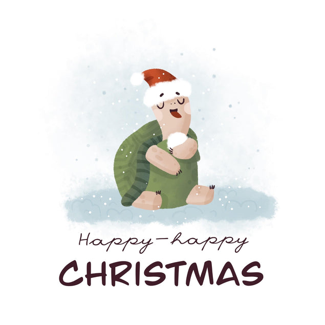 Happy Christmas Cute Turtle Eating Snow Confetti-exploding Greetings Card