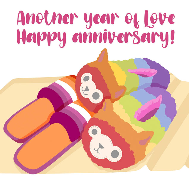 Happy Anniversary Rainbow Alpaca Slippers Confetti-exploding Greetings Card