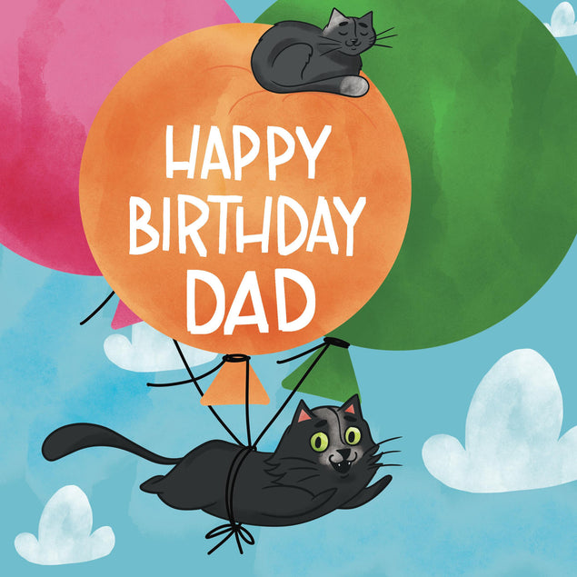 Flying Black Cat Happy Birthday Dad Confetti-exploding Greetings Card