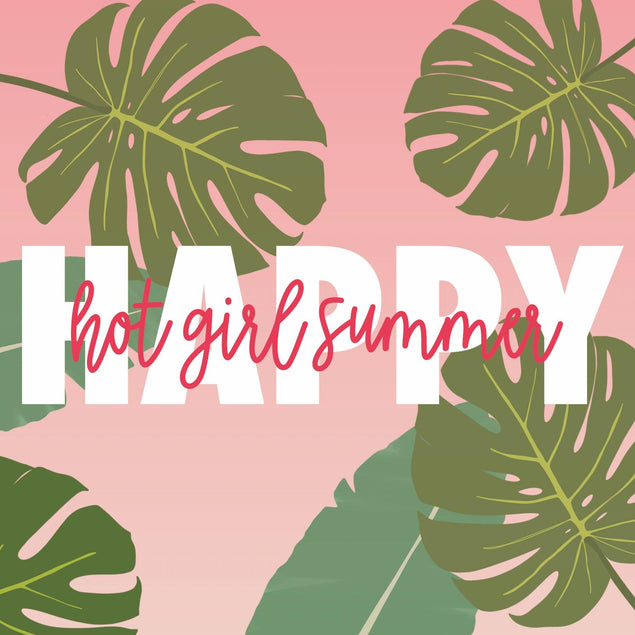 Happy Hot Girl Summer Tropical Leaves Confetti-exploding Greetings Card