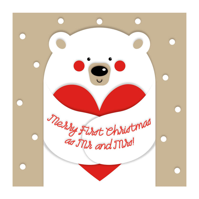Merry First Christmas As Mr. And Mrs. Cute Polar Bear Confetti-exploding Greetings Card