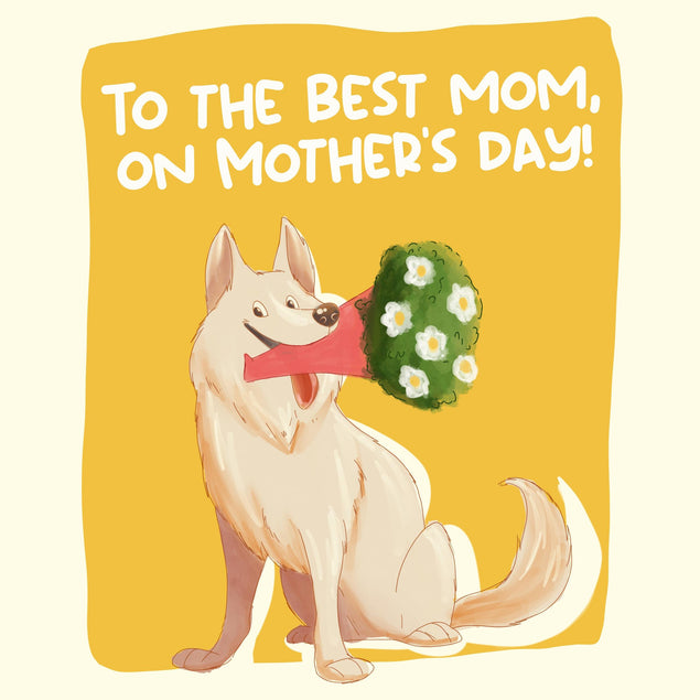 To The Best Mom Happy Dog With A Flower Bouquet Mother's Day Confetti-exploding Greetings Card