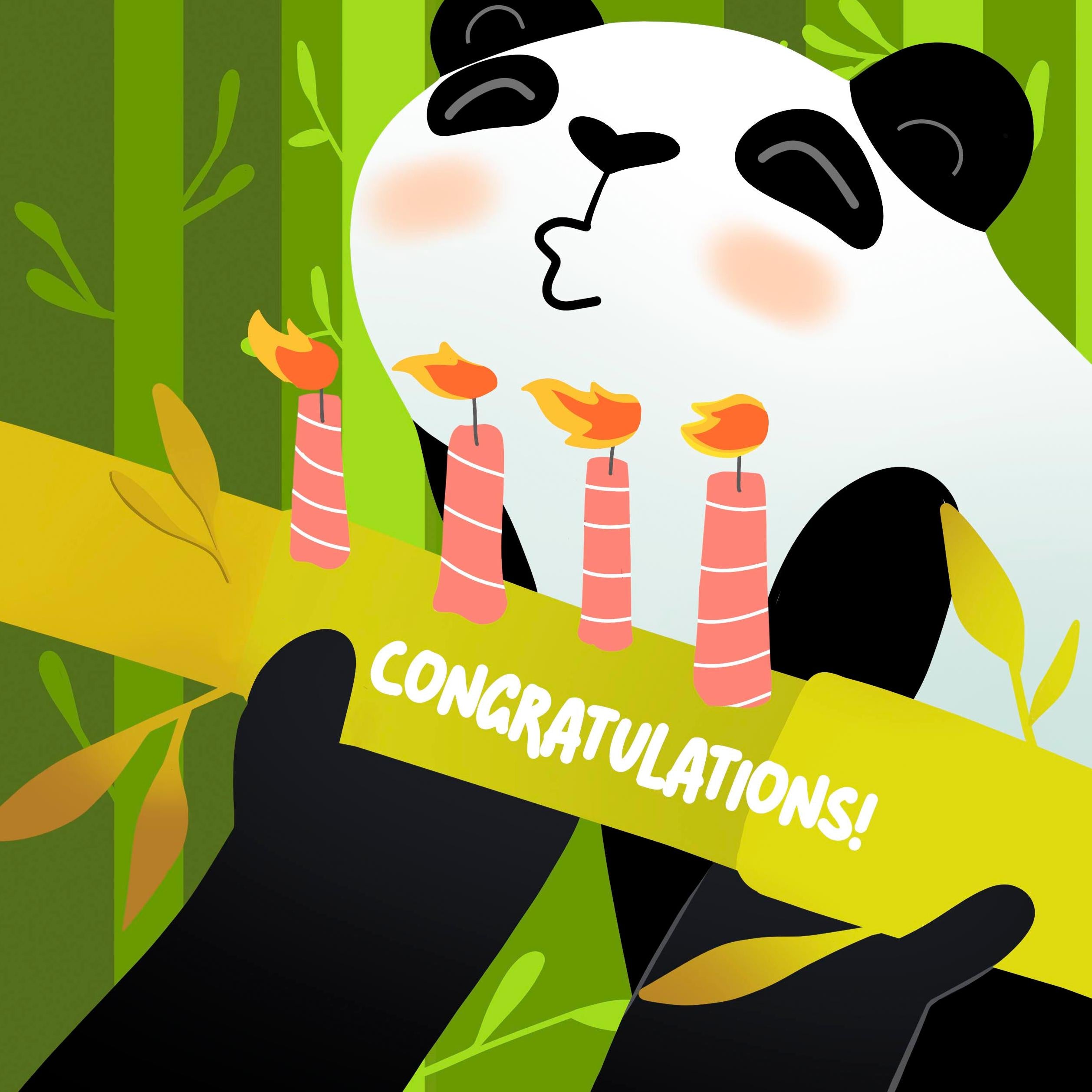 Green Bamboo Background Panda Congratulations Confetti-exploding Greet ...