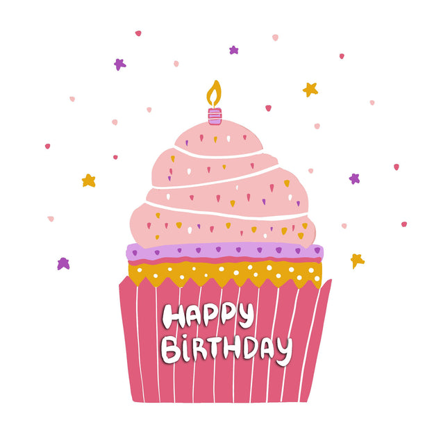 Happy Birthday Cute Cupcake In Pink Confetti-exploding Greetings Card