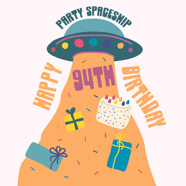 Party Spaceship Happy 94th Birthday Confetti-exploding Greetings Card