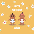 Flowers Boy And Girl In Yellow Happy Birthday Twins Confetti-exploding Greetings Card