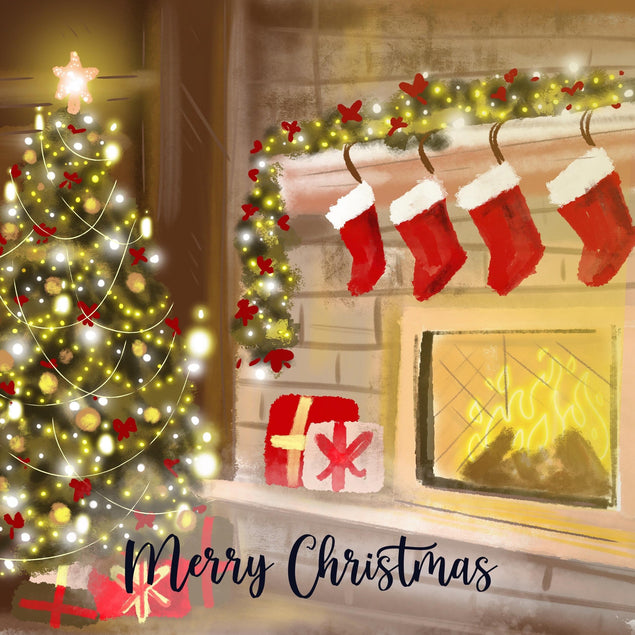 Merry Christmas Traditional Fireplace Confetti-exploding Greetings Card