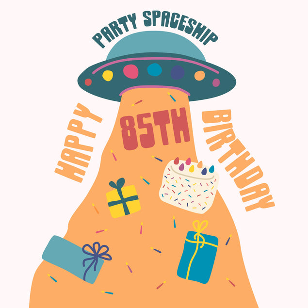 Party Spaceship Happy 85th Birthday Confetti-exploding Greetings Card