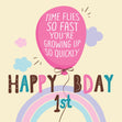Happy 1st Birthday Pink Balloon And Rainbow Confetti-exploding Greetings Card