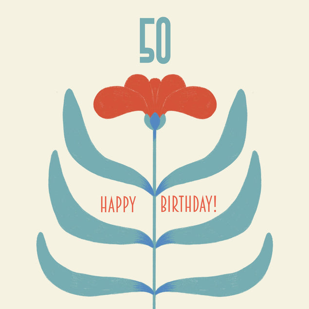 Happy 50th Birthday Big Red Flower Confetti-exploding Greetings Card