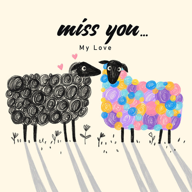 Miss You My Love Colourful Ewe Confetti-exploding Greetings Card