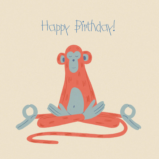 Orange Yoga Monkey Happy Birthday Confetti-exploding Greetings Card