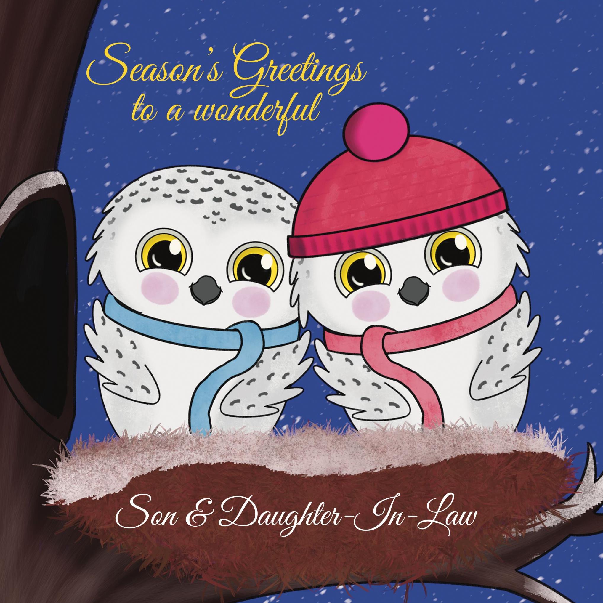 Christmas Owls Son and Daughter-In-Law Confetti-exploding Greetings Ca ...