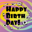 Happy Birthday Notifications Yellow And Purple Confetti-exploding Greetings Card