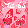 Tropical Pink Butterfly 65th Birthday Confetti-exploding Greetings Card