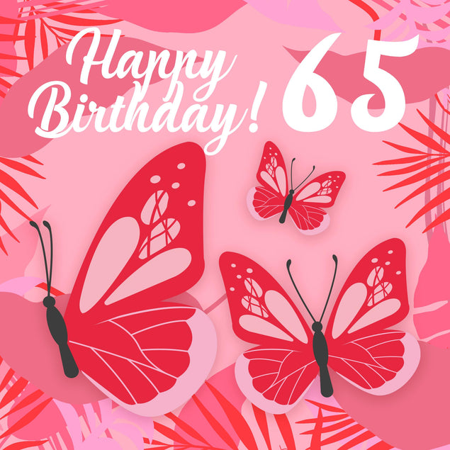 Tropical Pink Butterfly 65th Birthday Confetti-exploding Greetings Card