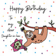 Happy Birthday Daughter-in-law Sloth With A Flower Bouquet Hanging On A Tree Confetti-exploding Greetings Card