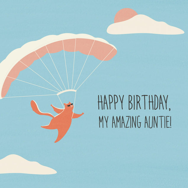 Skydiving Cat Happy Birthday To My Amazing Auntie Confetti-exploding Greetings Card