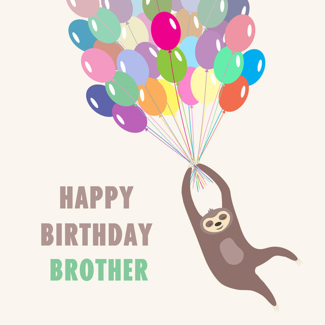 Happy Birthday Brother Sloth And Balloons Confetti-exploding Greetings Card